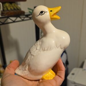 White Ceramic Duck Figurine with Yellow Beak and Feet - Decorative Bird Accent